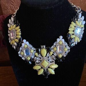 TRESKA look‎ Yellow white and silver beaded crystal long bib statement necklace